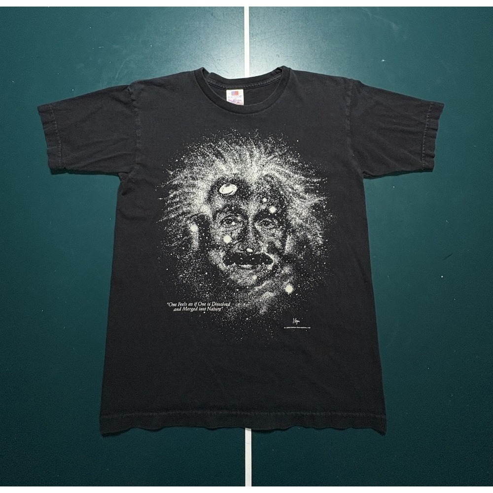 Vintage 90s Albert Einstein T Shirt Small Glow In The Dark Black Retro Science